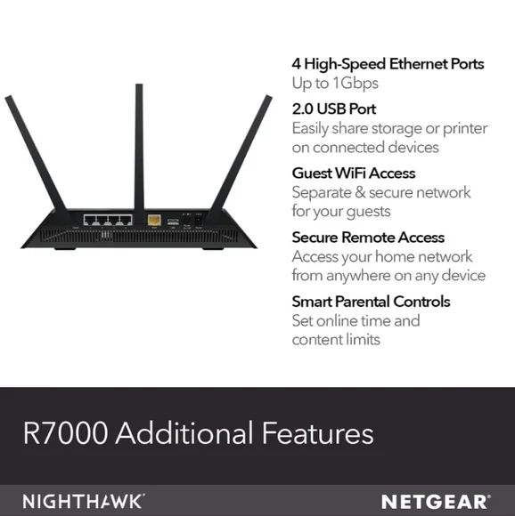 NETGEAR Nighthawk Smart Wi-Fi Router (R7000) - AC1900 - Picture 5 of 13